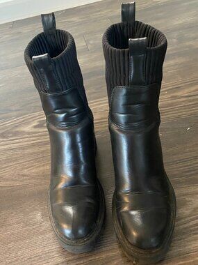 Zara Black Lug Sole Knit Sock Ankle Boots Womens 39 Chunky Platform Combat Boot